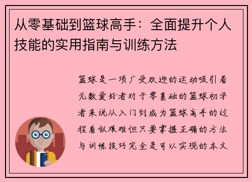 从零基础到篮球高手：全面提升个人技能的实用指南与训练方法